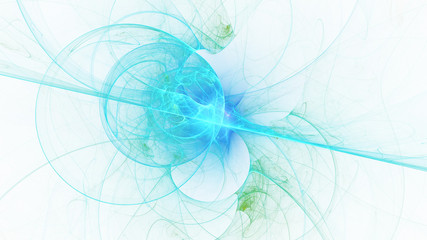 Abstract transparent blue and green crystal shapes. Fantasy light background. Digital fractal art. 3d