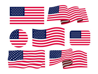 Set of American flag. Icon. Print. Vector illustration. Isolated on white background.