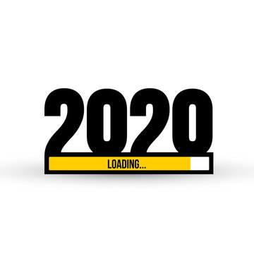 Doodle with 2020 loading. New year download screen. Progress bar almost reaching new year's eve. Vector illustration. Isolated on white background.