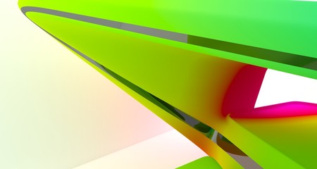 Abstract dynamic interior with black and colored gradient smooth objects. 3D illustration and rendering