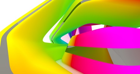 Abstract dynamic interior with black and colored gradient smooth objects. 3D illustration and rendering