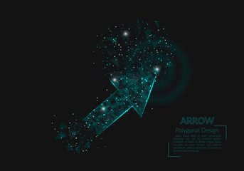 Abstract isolated image of arrow. Polygonal illustration looks like stars in the blask night sky in spase or flying glass shards. Digital design for website, web, internet. © Katsiaryna