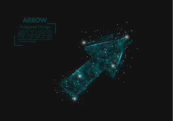Abstract isolated image of arrow. Polygonal illustration looks like stars in the blask night sky in spase or flying glass shards. Digital design for website, web, internet. © Katsiaryna