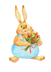 Bunny and flower watercolor illustration 