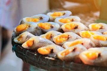 Dried fishs of Pla Salid in Thailand.