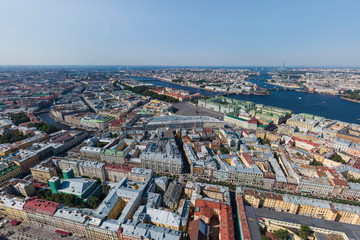 St. Petersburg from a height. Palace District. Palace Square, Hermitage, East Wing of the General Staff Building, Neva River, Malaya Neva River. Aerial