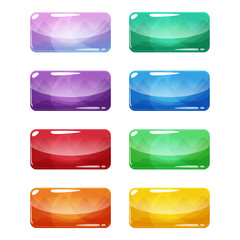 Colorful rounded rectangle, glossy buttons set, vector assets for web or game design, app icons vector template isolated on white background.