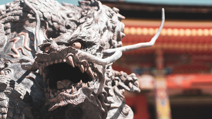 Dragon statue in front of the pagoda of Kiyomizu-dera temple in Kyoto, Japan