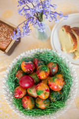 Easter eggs and fresh baked sweet bread