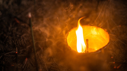 Incense burning in Kiyomizu-dera temple in Kyoto, Japan