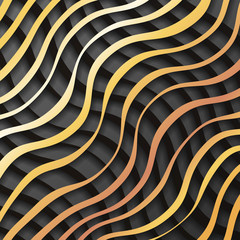 Gold black paper waves 3d realistic template design background vector illustration