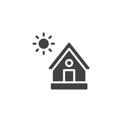 House and sun vector icon. filled flat sign for mobile concept and web design. Home and sun shining glyph icon. Summer recreation symbol, logo illustration. Pixel perfect vector graphics