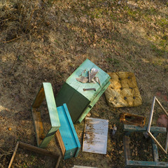 various beekeeping equipment in mess