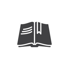 Open book pages vector icon. filled flat sign for mobile concept and web design. Book with bookmark glyph icon. Symbol, logo illustration. Pixel perfect vector graphics