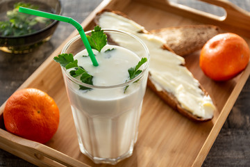 Glass of milk kefir sour drinks