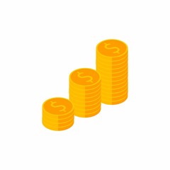Coin, Dollar, Isometric, Pile of money, Finance, Business, No background, Vector, Flat icon, Dollars Bundles, Gold stack of dollar coins, Money illustration of wealth and condition.