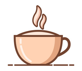 Cartoon coffee cup with smoke.Flat icon vector.Hot drink beverage сappuccino.