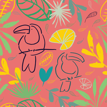 pink jungle tucan seamless pattern background design