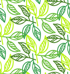 Naklejka na ściany i meble Leaves hand drawn doodle pattern background