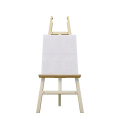 Painting stand wooden easel with blank canvas poster sign board isolated on white background, 3d...