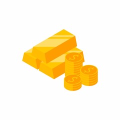 Gold Bars Pile, Isometric, Finance, Business, No background, Coin, Vector, Flat icon, Money illustration of wealth and condition.
