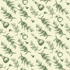 Seamless Pattern. Hand-drawn illustration of Olive. Vector