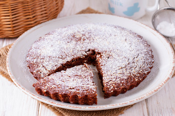 Homemade carrot cake with icing sugar