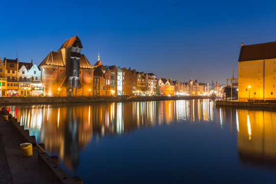 Architecture of the old town of Gdansk with historic Crane at Motlawa river, Poland