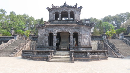 Ornate old buildings and statues in the "Khai Dinh Tomb" in "Hue" in central Vietnam in March 2019