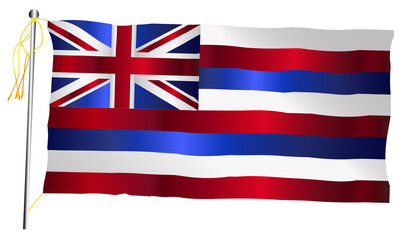 Hawaii State Waving Flag And Flagpole