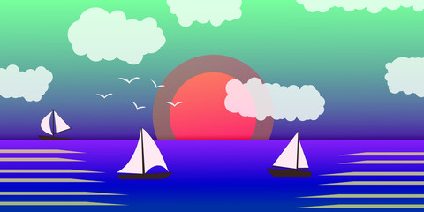 Sea panorama. Tropical beach. Summer landscape. Traval vacation and holidays concept. Vector background