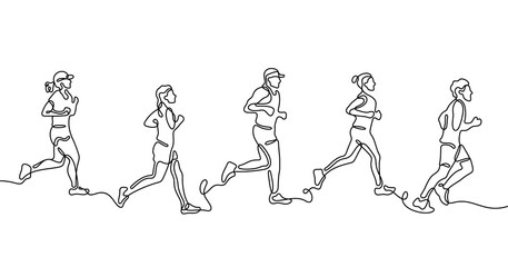 Runners continuous line vector illustration