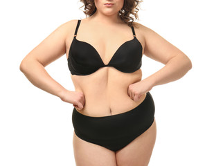 Overweight woman on white background