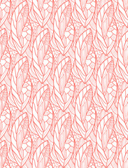 Seamless floral pattern. Fabric leaf texture. Living coral color.  Vector illustration.