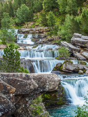 Waterfalls in Ordesa and monte perdido national park in Pyrinees range in Spain, Huesca, gradas Soaso vertical