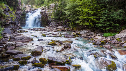 Waterfalls next to the trekking trails in the Ordesa y Monte Perdido National Park