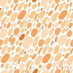 Abstract seamless pattern with colorful elements. Trendy simple geometric shapes. Sand shades and beige colors. Vector texture for textile, postcard, wrapping paper, packaging etc. White background.