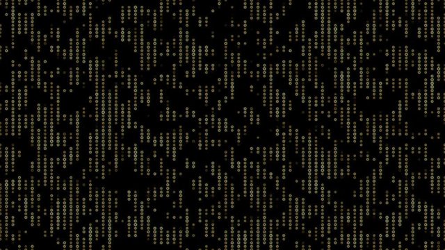 Abstract background with moving golden symbols and flickering glow. Four options of movement in different directions. Looped animation.