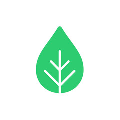 Green isolated icon of leaf on white background. Silhouette of green plant. Flat design.