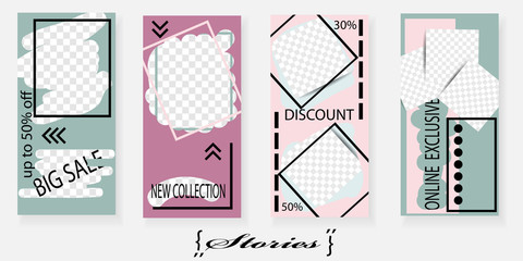 Naklejka premium Set of trendy templates for Instagram stories. Vector background for social networks. Abstract minimal design.