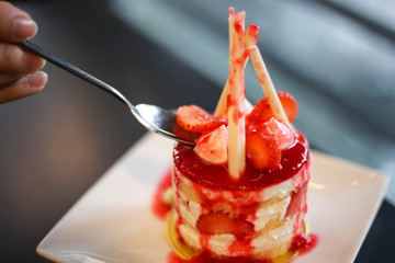 Delicious   Strawberry Cake Dessert.