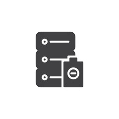 Data center power vector icon. filled flat sign for mobile concept and web design. Database battery glyph icon. Symbol, logo illustration. Pixel perfect vector graphics