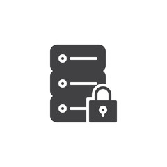 Database security protection vector icon. filled flat sign for mobile concept and web design. Data server storage lock glyph icon. Symbol, logo illustration. Pixel perfect vector graphics