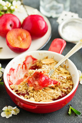 Plum crumble with almond crumb.