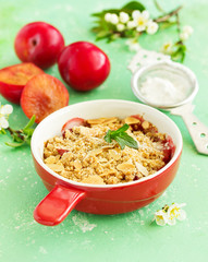 Plum crumble with almond crumb.
