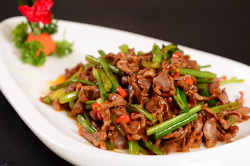 spicy chicken salad with meat and vegetables