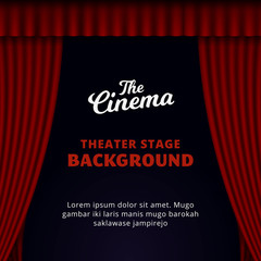 Theater stage background design. opened red curtain vector illustration.