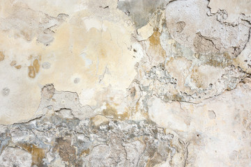 Obraz na płótnie Canvas Old Wall With Peel Grey Stucco Texture. Retro Vintage Worn Wall Background. Decayed Cracked Rough Abstract Wall Surface.