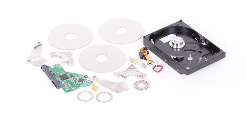 Harddisk close-up details of the computer, harddisk in parts