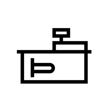 recommend clip art: Cash desk with terminal outline icon. Clipart image isolated on white background